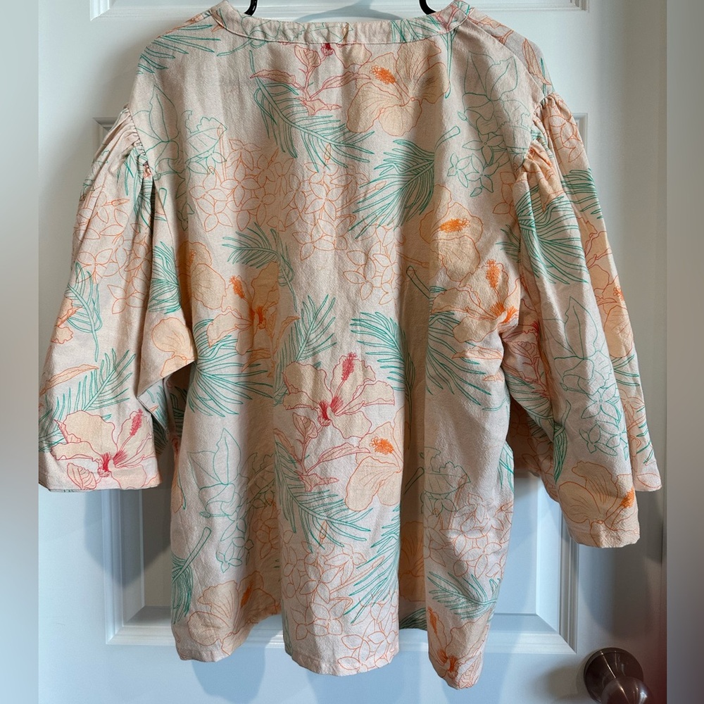 Nuage Bleu Maui Floral Cotton Peasant Top - EUC - Picture 2 of 4